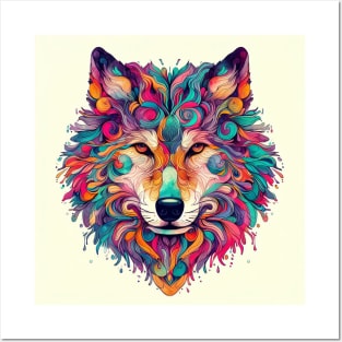 Psychedelic illustration of a wolf Posters and Art